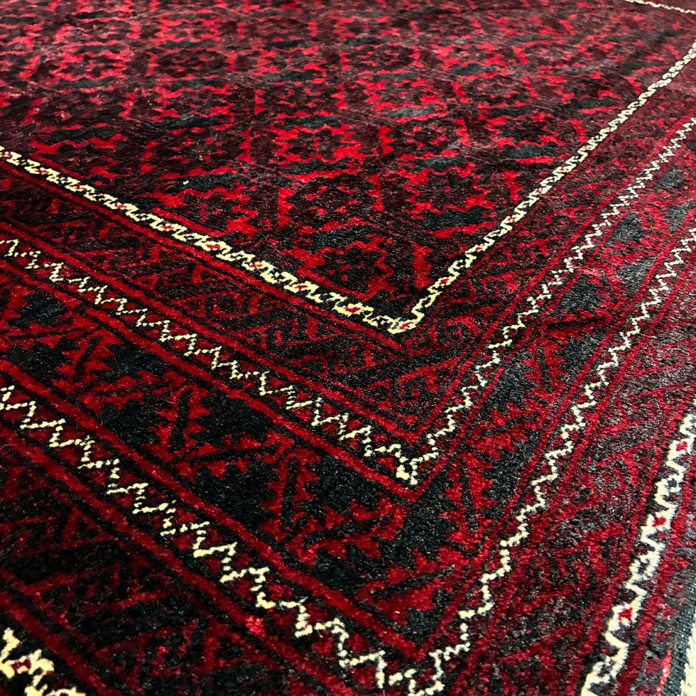 ビンテージ Vintage トルクメン トライバルラグ カーペット 絨毯 ワインレッド 213×125cm アンティーク調 ●