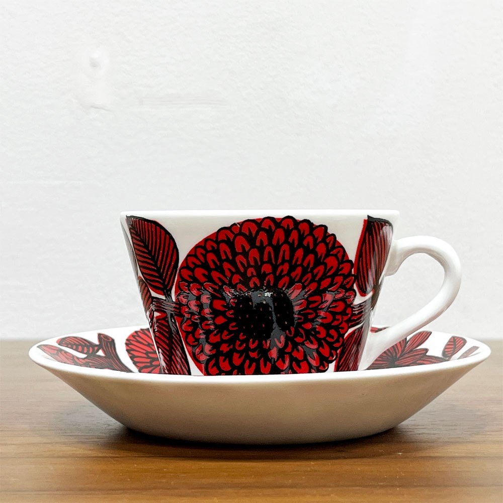 グスタフスベリ GUSTAVSBERG レッドアスター RED ASTER コーヒーカップ＆ソーサー C/S スティグ・リンドベリ スウェーデン 北欧ビンテージ ●