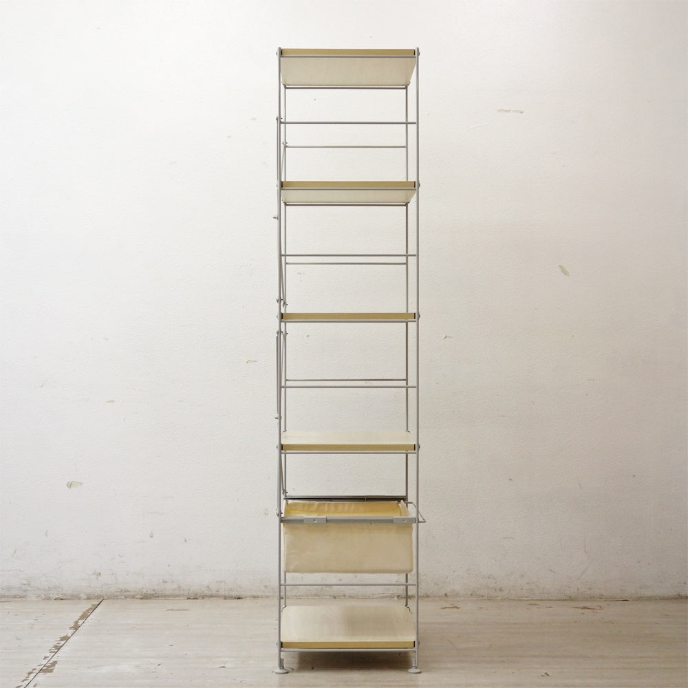 無印良品 MUJI スチールユニットシェルフ オープンシェルフ 5段 W58cm H175㎝ 木製棚板 帆布バスケット ●