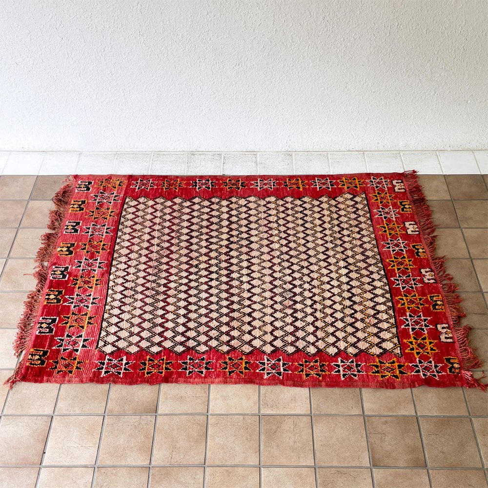 モロッカンラグ MOROCCAN RUG アジラル Azilal 手織り絨毯 ラグ 幾何学模様 180×125cm モロッコ ◇