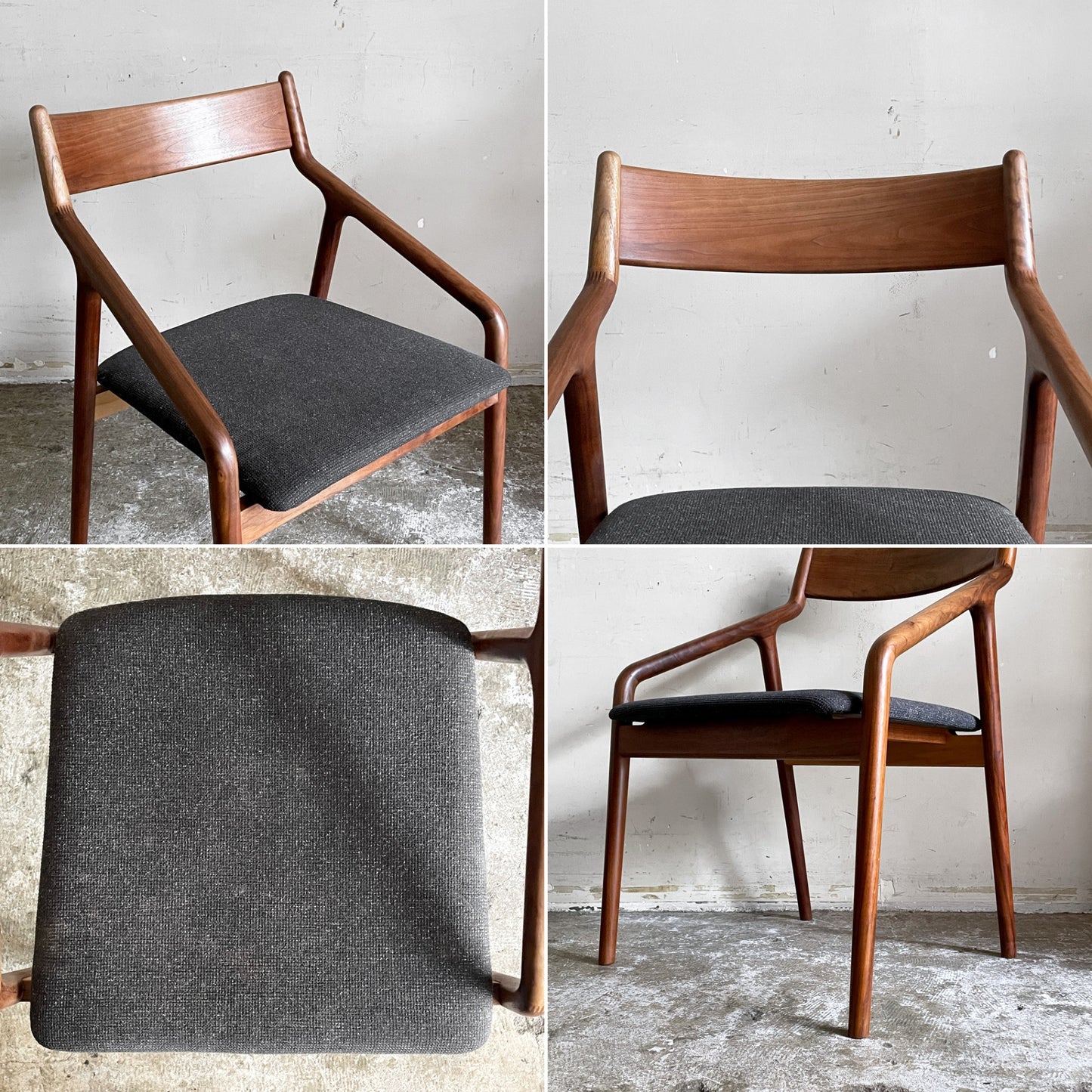 宮崎椅子製作所 ペペチェア PEPE side chair 背無垢タイプ ウォールナット ファブリックシート グレー系 フィンガージョイント 村澤一晃 A ■