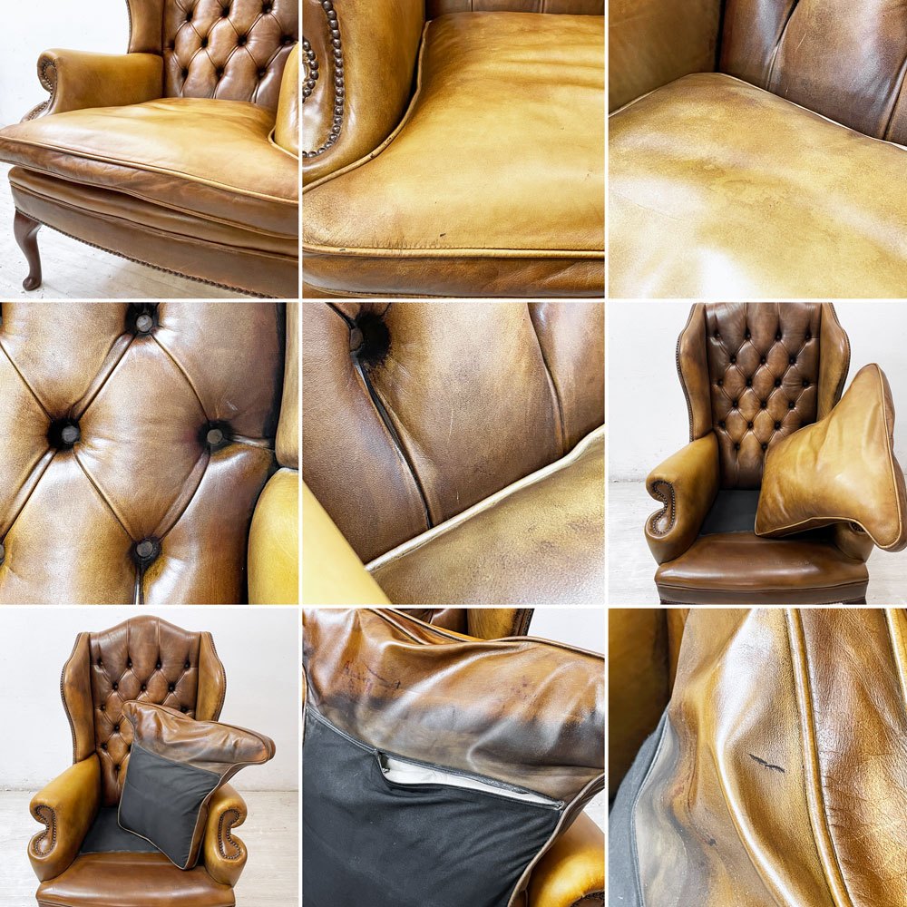 ロイズアンティークス Lloyd's Antiques リプロダクションシリーズ チェスターフィールド Q/Aウイングバックチェア 1シーターソファ 本革 猫脚 ●