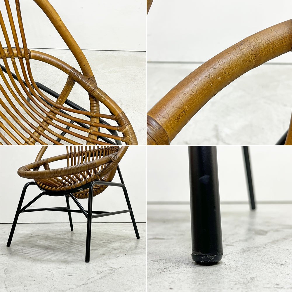 アジアン家具 ラタン×スチール ラウンジチェア パーソナルチェア リゾートスタイル レトロ ●