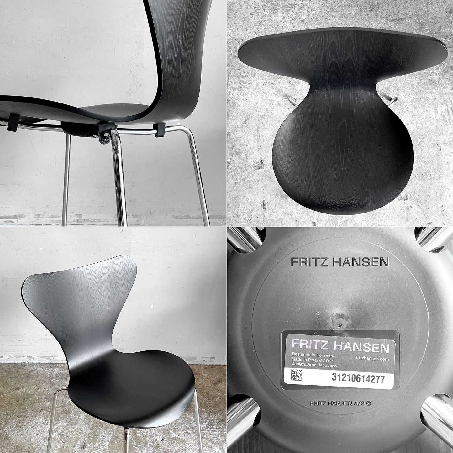 フリッツハンセン Fritz Hansen セブンチェア ダイニングチェア カラードアッシュ ブラック アルネ・ヤコブセン 北欧 デンマーク 定価￥75,680- 美品 B■