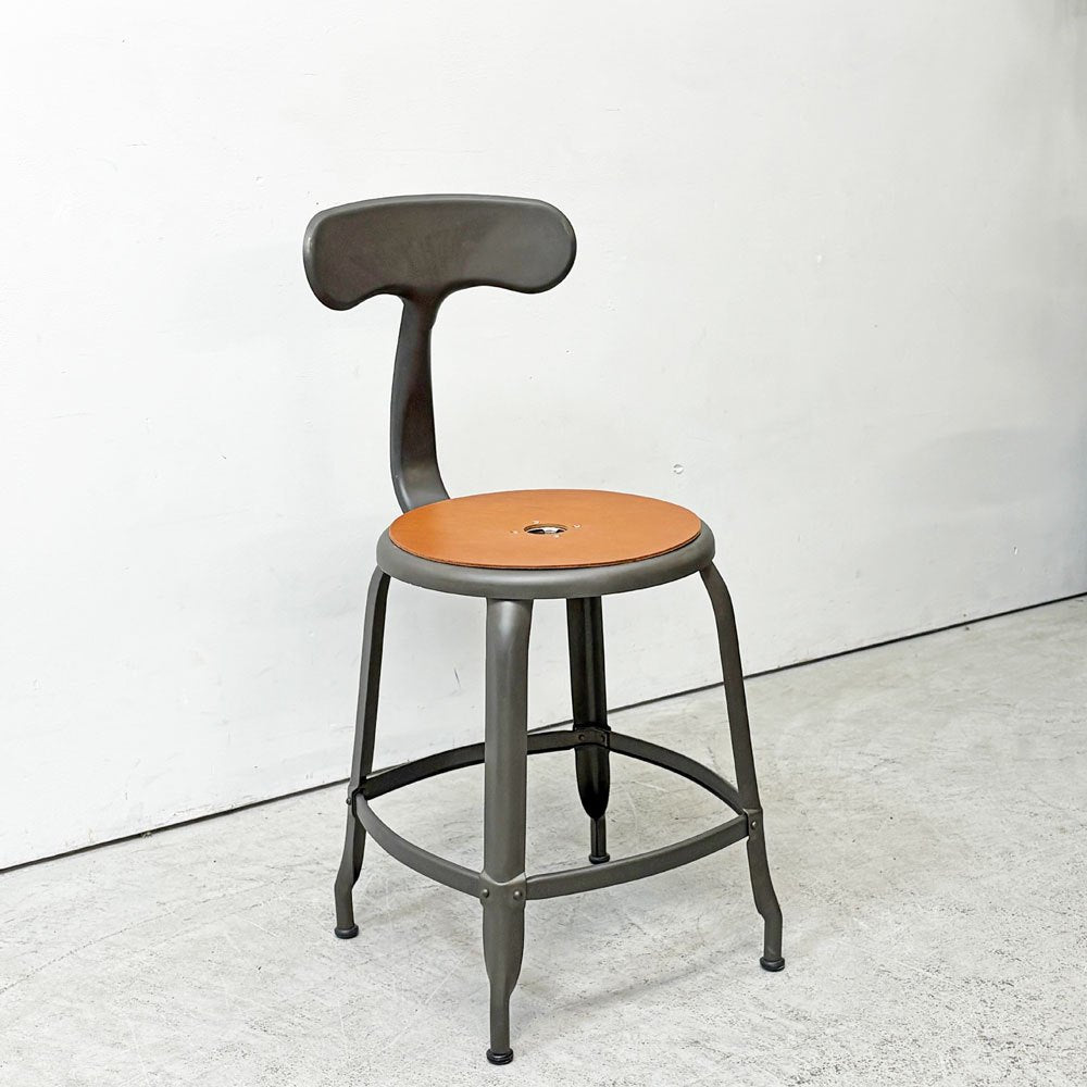 フェールトラヴァイユ FER TRAVAIL ニコルチェア NICOLLE Chair SH45cm ダイニングチェア スチール マットクリア仕上げ 別注モデル レザーパッド付 オレンジ インダストリアル フランス ●