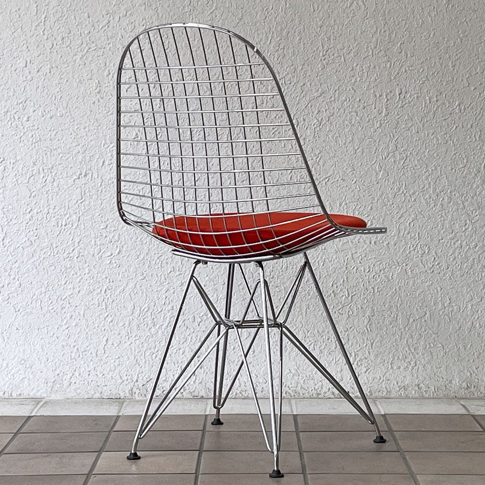 ヴィトラ vitra ワイヤーチェア Eames Wire Chair DKR5 エッフェルベース クローム シートパッド付 レッド C&R イームズ ミッドセンチュリー ◇