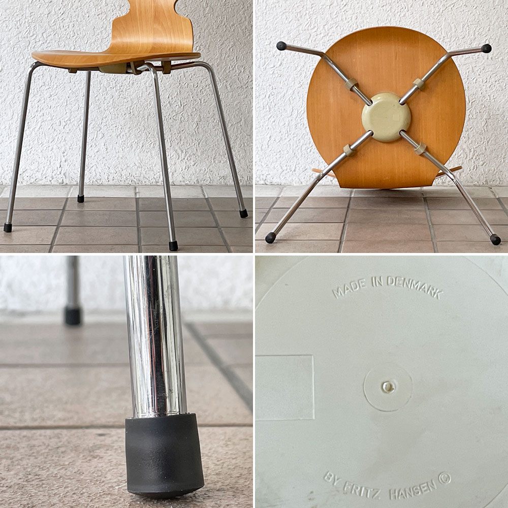 フリッツハンセン Fritz Hansen アントチェア 4本脚 ナチュラルビーチ ラッカー アルネ・ヤコブセン 北欧家具 E ◇