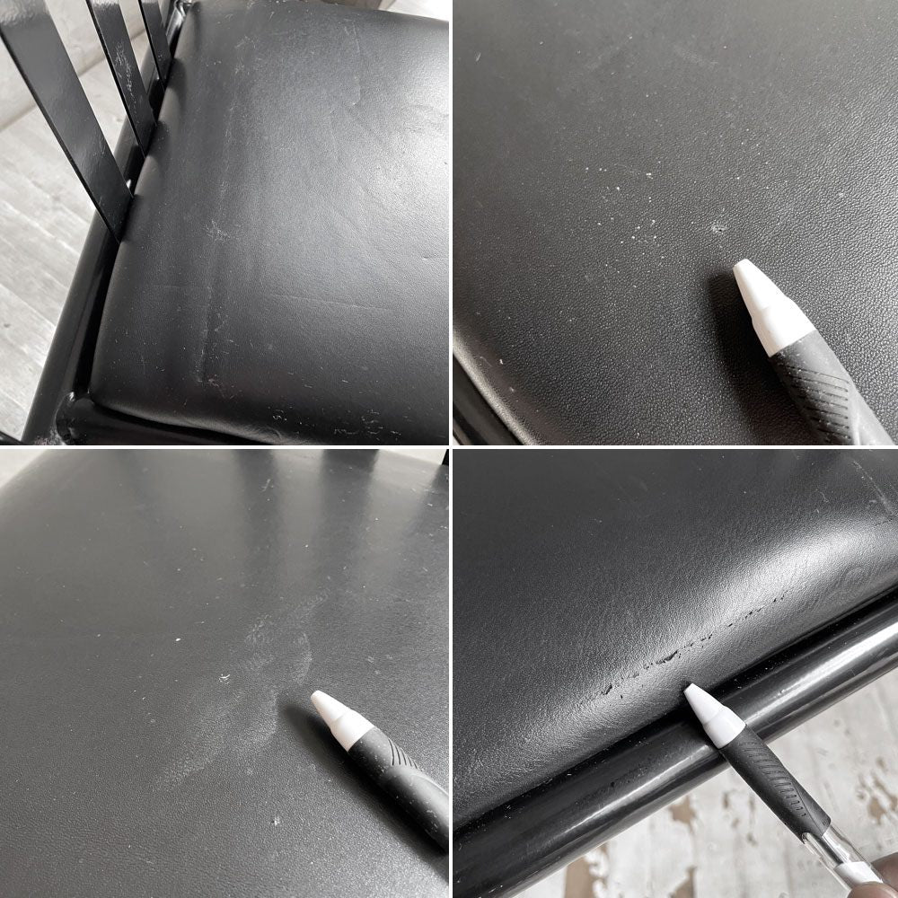 フランスビンテージ French Vintage ステヴァンチェア Stevens Chair モデルC Model C ブラック レザー クッションシート ロベール・マレ＝ステヴァンス 刻印有 A ♪