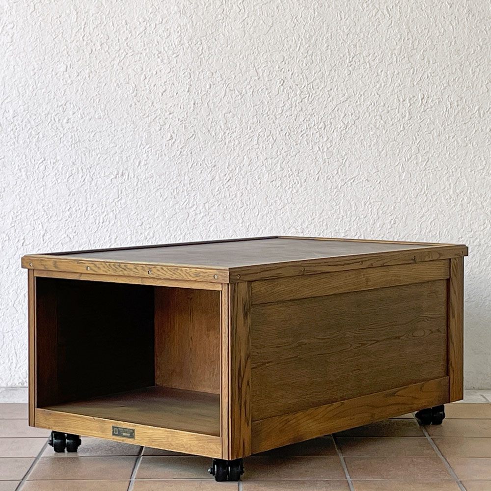 トラックファニチャー TRUCK FURNITURE ベン BEN コーヒーテーブル W84cm レザートップ ナラ無垢材 キャスター 抽斗2杯 ◇