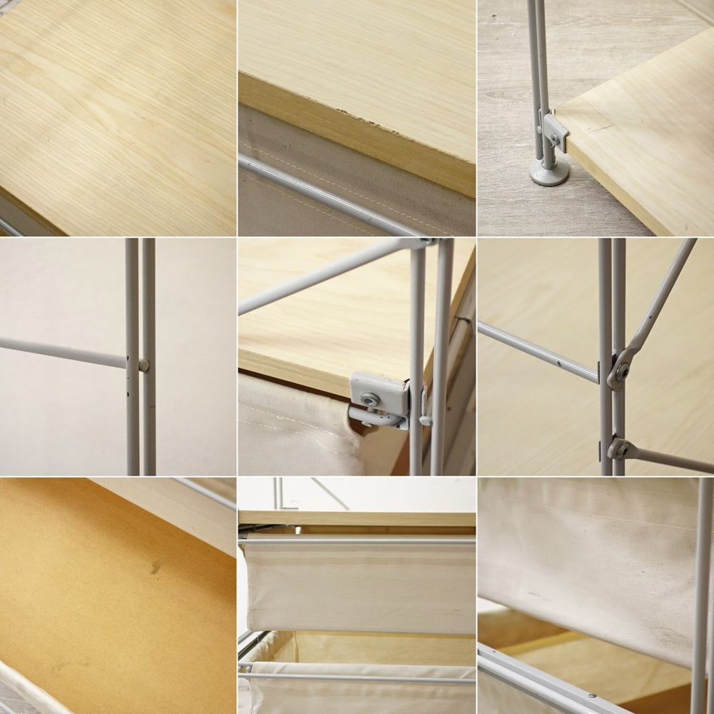 無印良品 MUJI スチールユニットシェルフ オープンシェルフ W84cm H175㎝ 木製棚板 ワードロープバー 帆布バスケット ●