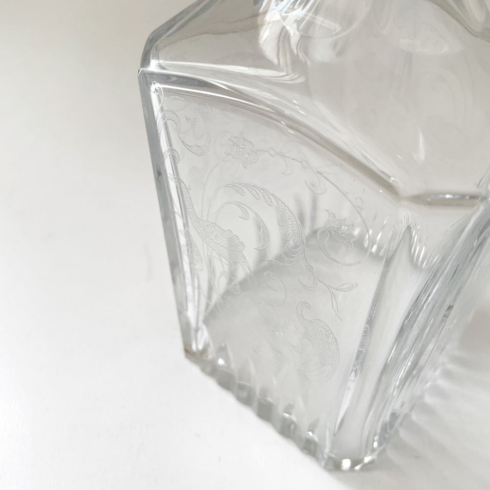 バカラ Baccarat パルメ Parme ウィスキーデカンタ エッチング 鳥 H24cm クリスタルガラス フランス 廃番 ◎