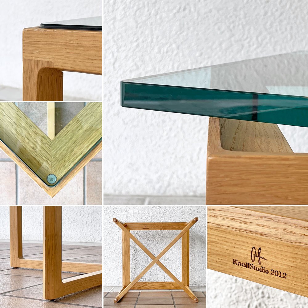 ノルスタジオ Knoll Studio マーク・クルージン コレクション サイドテーブル ロー Marc Krusin Collection Side Table Low ガラス オーク無垢材 W45cm スクエア 廃番モデル ◇