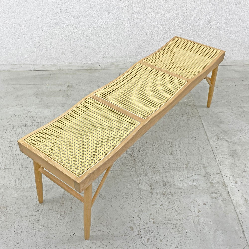 ザラ ホーム Zara Home アッシュ材 ラタンシート トリプルシートベンチ Rattan triple seat bench ロングベンチ ラタン張替済 B 〓