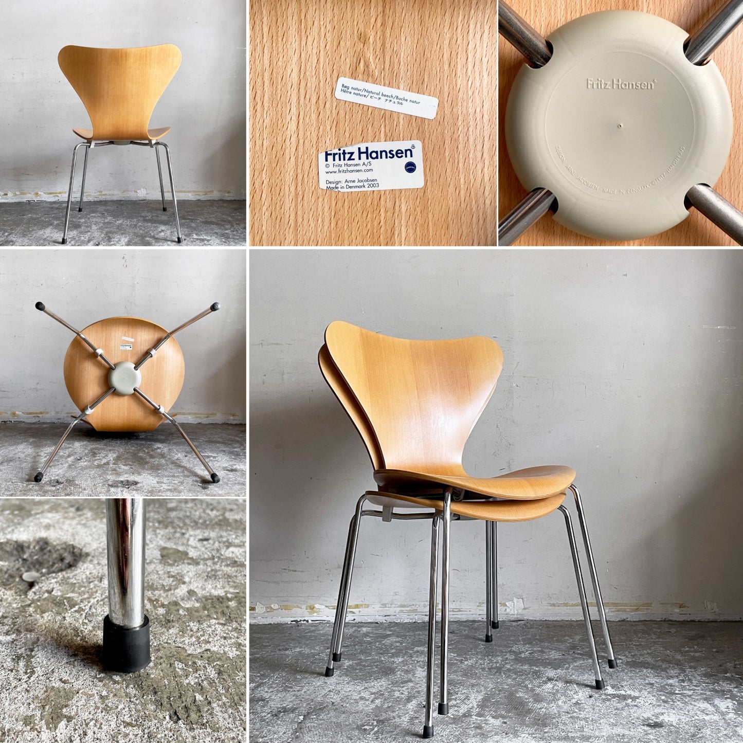 フリッツハンセン Fritz Hansen 3107 セブンチェア ビーチ材 ナチュラル ラッカー仕上げ アルネ・ヤコブセン スタッキング デンマーク 北欧家具 A ■