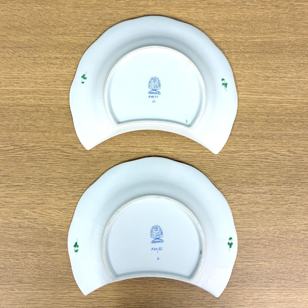 ヘレンド HEREND インドの華 三日月型プレート クレセントディッシュ ハンドペイント 白磁 2枚セット ハンガリー ◎