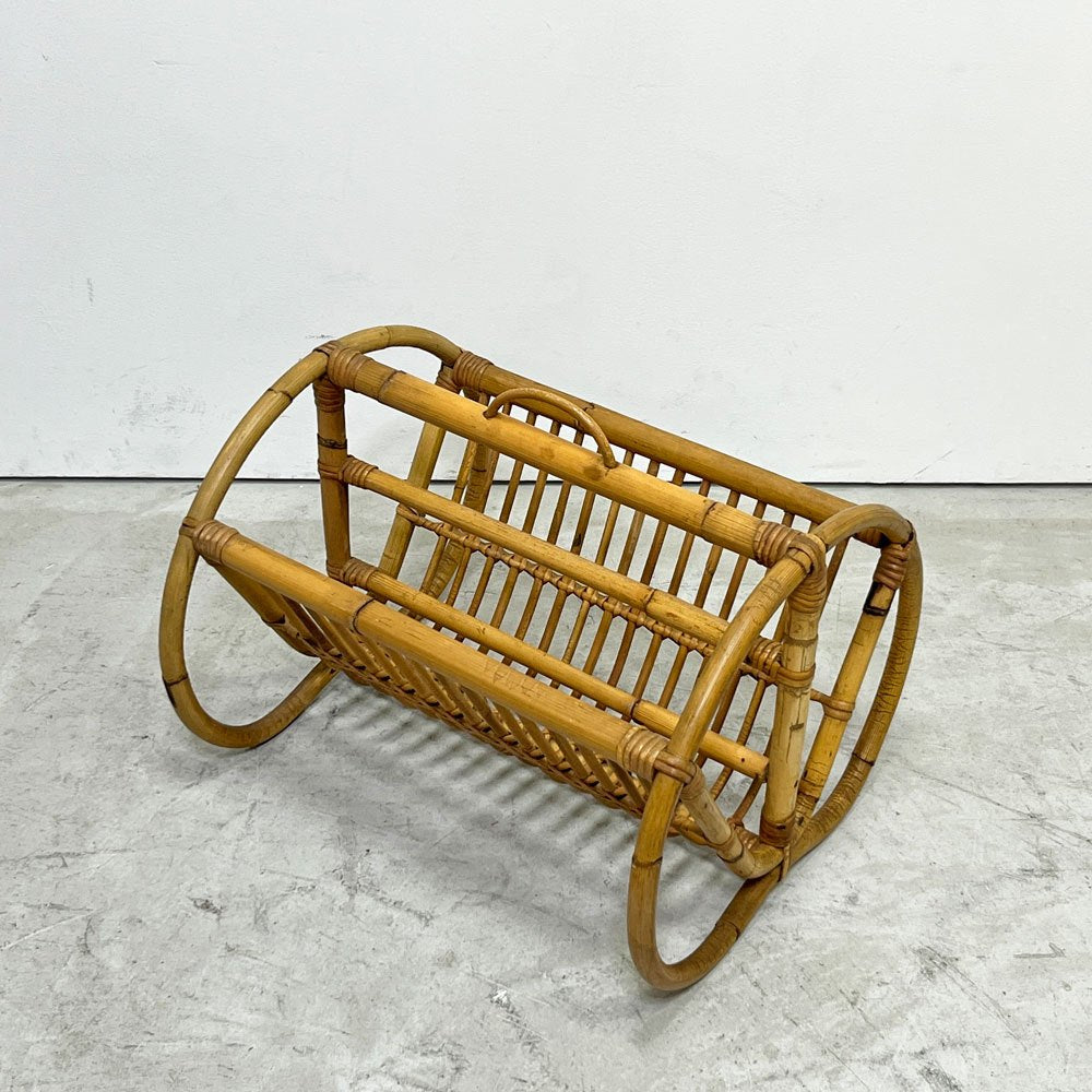 ビンテージ Vintage バンブー×ラタン プレッツェルモチーフ マガジンラック レコードラック 竹×藤 アジアン家具 ●