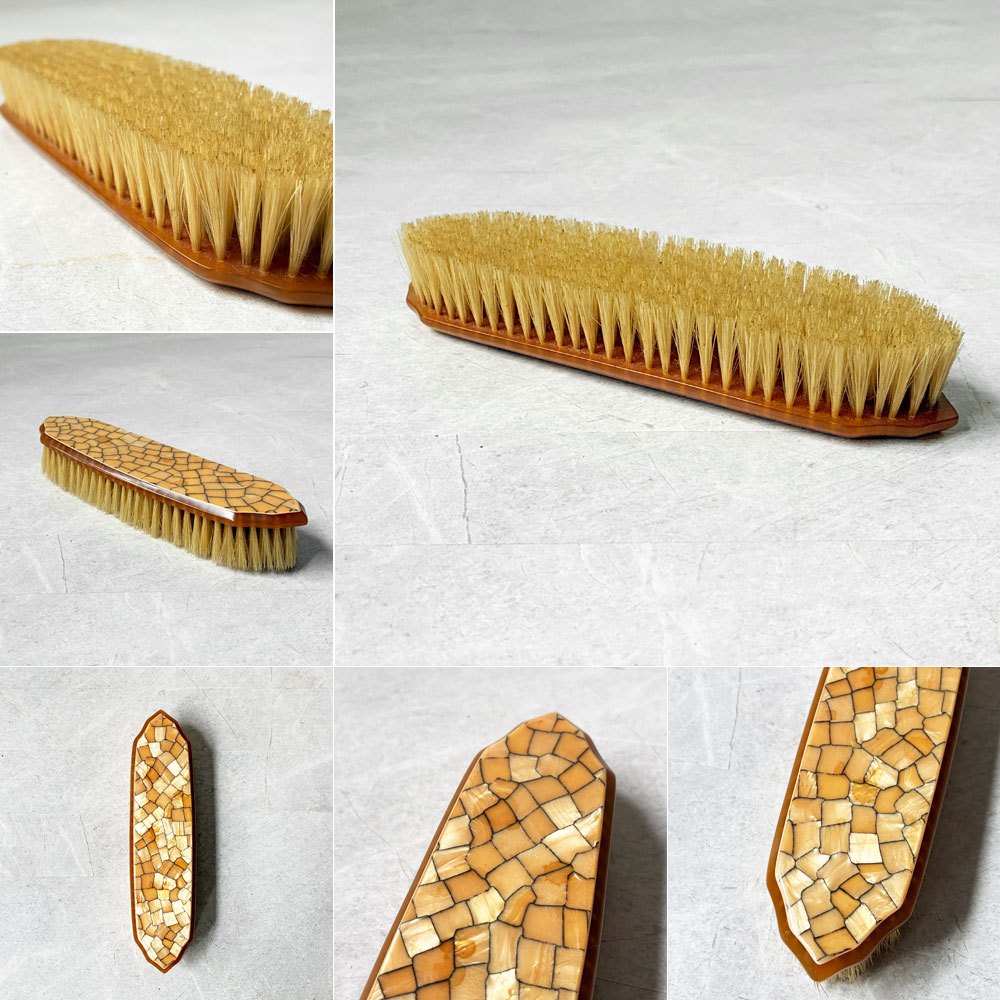 ビンテージ バニティセット ミラー＋ブラシ2点 計3点セット モザイクプラスチック 貝殻調 アンティークスタイル ★