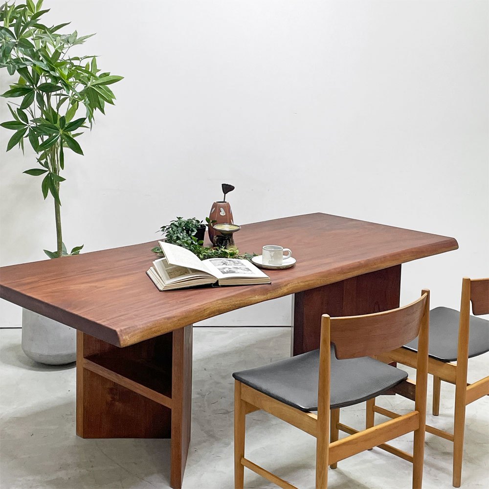 BC工房 無垢材 ダイニングテーブル LDテーブル センターテーブル兼用 三角脚 マホガニー天板 チーク脚 W185cm クラフト家具 ●