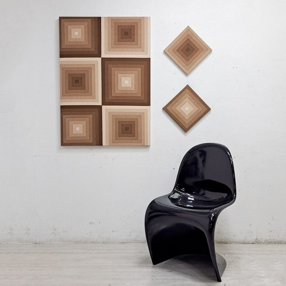 ヴェルナー・パントン Verner Panton ミラ エックス MIRA-X Mira-Spectrum スクエア SQUARE 103×73cm ブラウン系 コットン ビンテージ ファブリックパネル 希少 ●