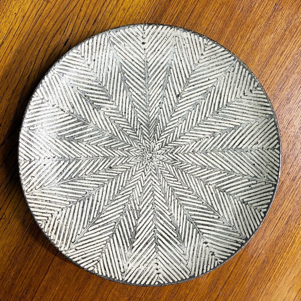 池田大介 ヘリンボーン 8寸皿 プレート ケーキ皿 Φ25.5cm 現代作家 三島手 陶器 大皿 丸皿 盛り皿 和食器 ◎