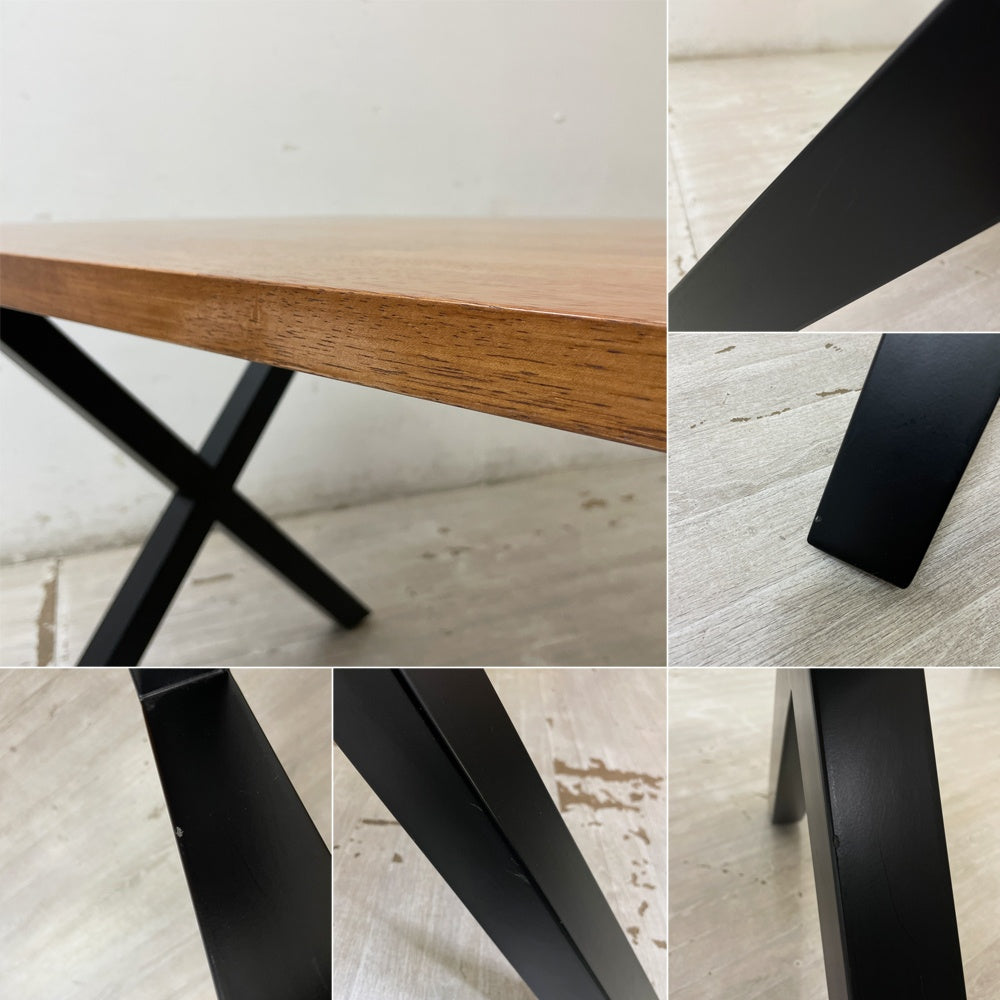 かなでもの KANADEMONO ザ・テーブル THE TABLE デスク ラバーウッド ブラウン W180cm スチール Xラインレッグ ブラック ●