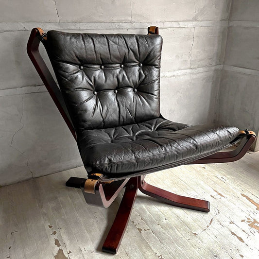 バットネ VATNE ファルコンチェア Falcon Chair ローバック イージーチェア ラウンジチェア 1Pソファ ブラック シガード・レッセル 本革 ビンテージ 北欧 ノルウェー ♪