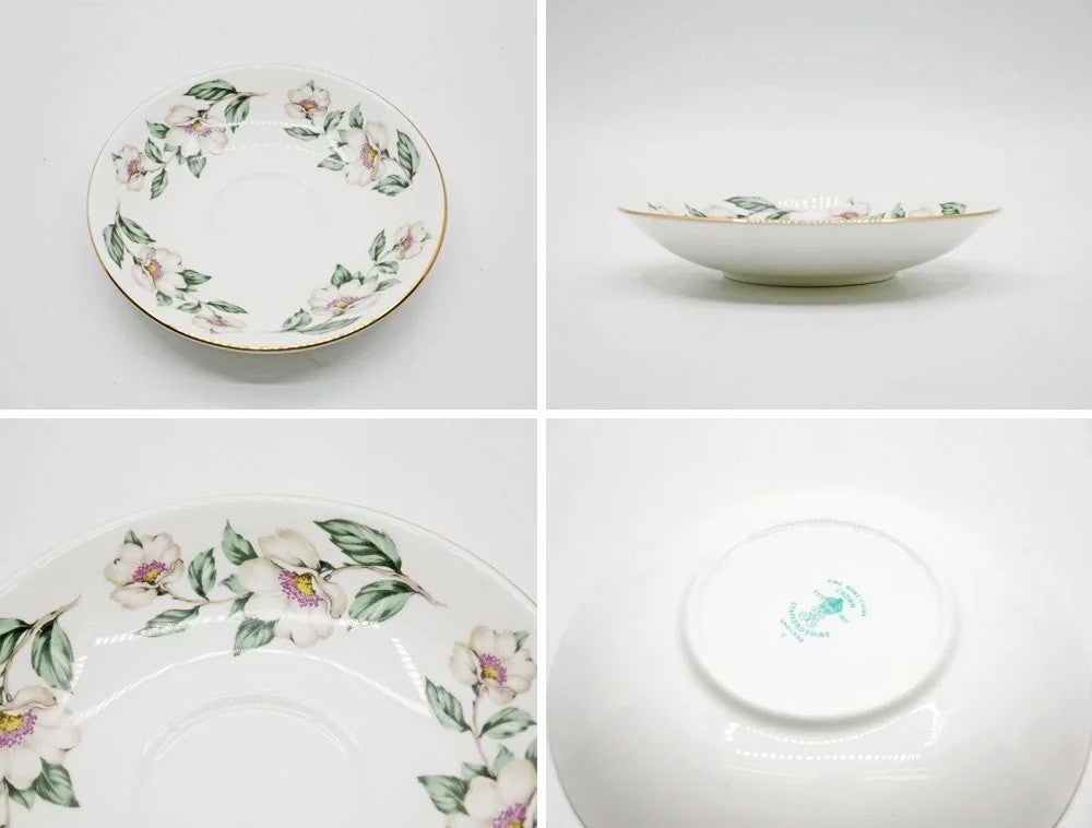 クラウンスタッフォードシャー Crown Staffordshire カップ＆ソーサー C/S 花柄 ホワイト UKビンテージ Vintage 英国 B ●