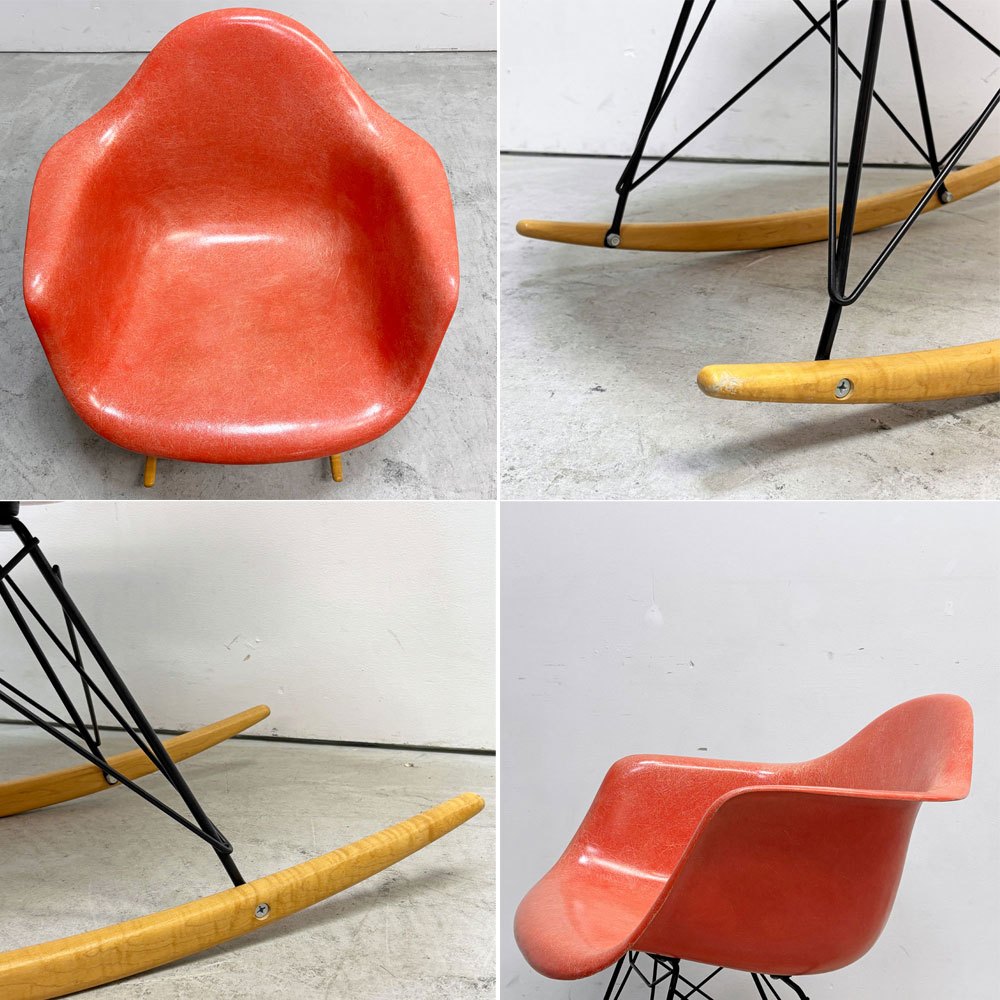 ハーマンミラー Herman Miller 2ndビンテージ アームシェルチェア FRP製 レッドオレンジ ロッカーベース C&R イームズ ミッドセンチュリー  ●