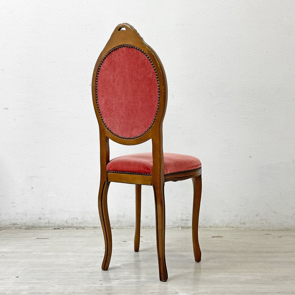 ヨーロピアンクラシカル デザイン European Classical design 木製 サロンチェア ダイニングチェア 猫脚 レッド イタリア ロココ調 A ●