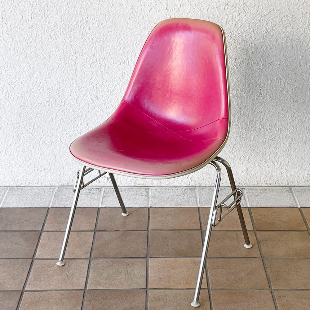 ハーマンミラー Herman Miller サイドシェルチェア サード 3rd ビンテージ PVCレザー FRP製 スタッキングベース イームズ C ◇