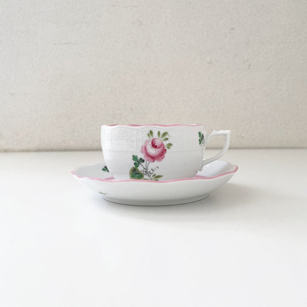 ヘレンド HEREND ウィーンの薔薇 ティーカップ＆ソーサー C/S ピンク 陶器 ハンガリー 定価￥38,500- B ◎