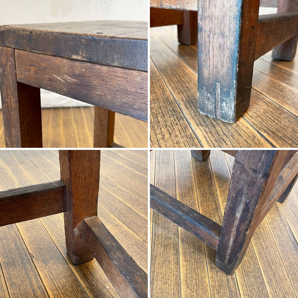 ジャパンビンテージ Japan Vintage スツール 図工椅子 角椅子 花台 ディスプレイスタンド 無垢材 木味 古家具 ◎