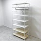 無印良品 MUJI スチールユニットシェルフ ワイド W86×H175cm 7段 スチール棚板 化粧板棚板 ホワイト×ナチュラル ワードローブバー付き ●