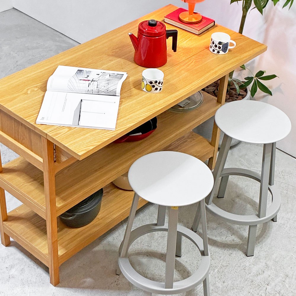 ウニコ unico クラルス CLARUS キッチンカウンター W120cm バタフライ天板 抽斗2杯 オーク材 ナチュラル 廃番 ●
