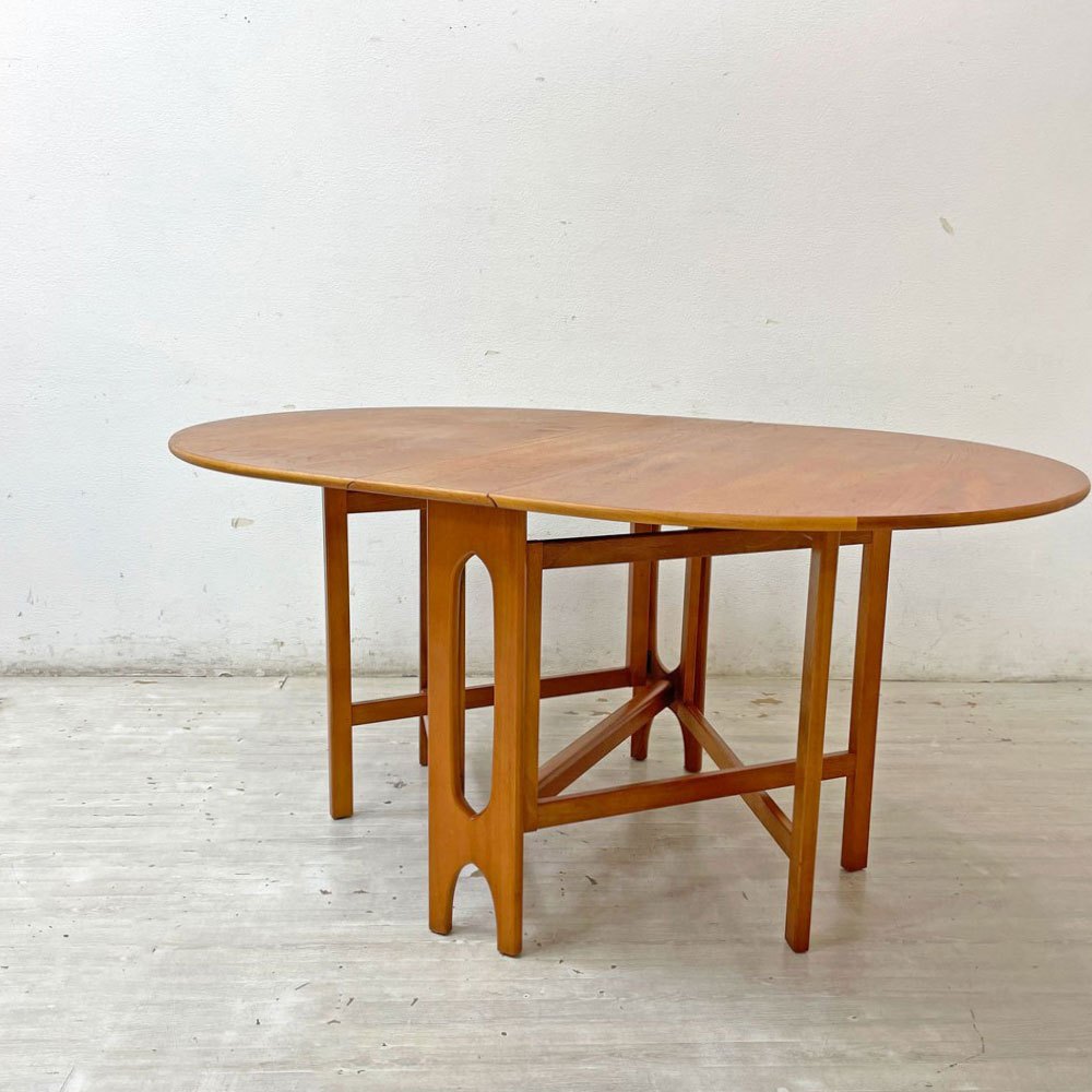 ジェンティーク Jentique ゲートレッグ テーブル gate leg table チーク材 クロスレッグ バタフライテーブル  UKビンテージ ●