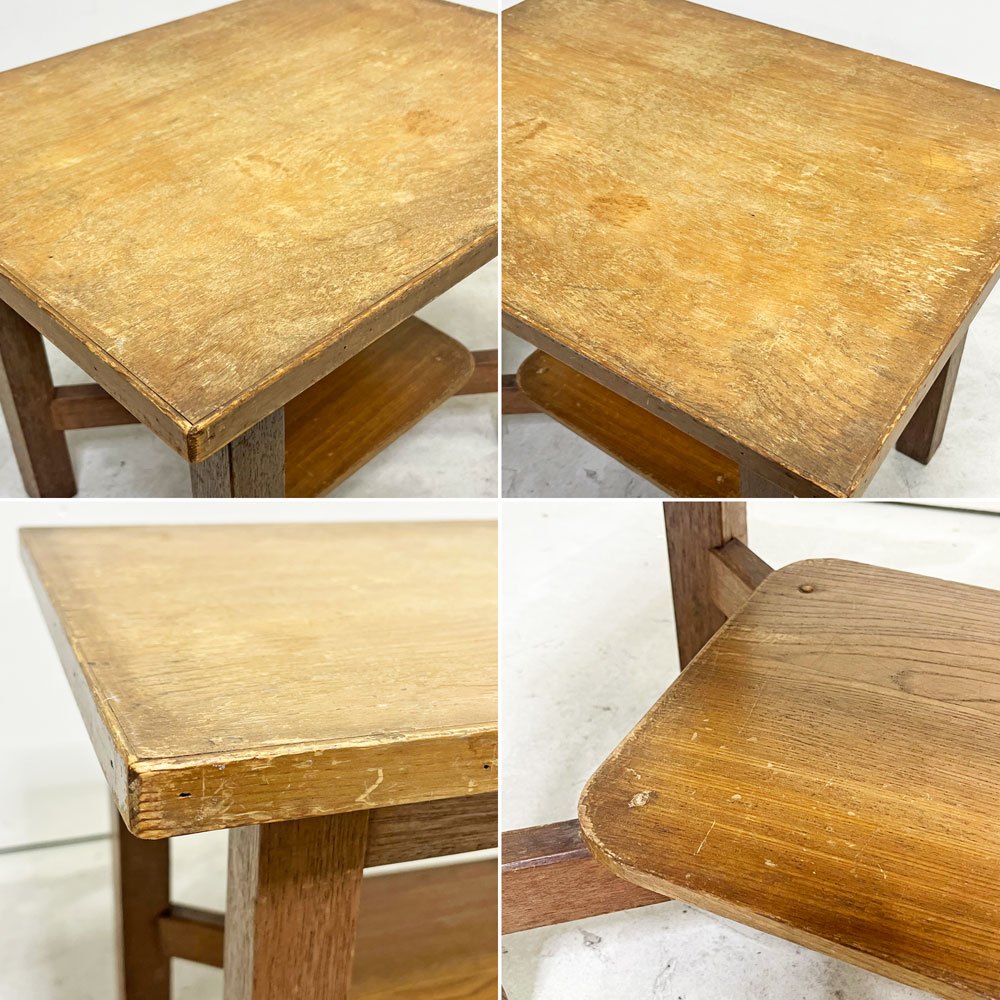 ジャパンビンテージ Japan Vintage 古い木味のサイドテーブル 花台 古家具 昭和レトロ ●