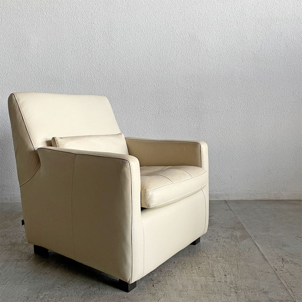 アクタス ACTUS チャプター CHAPTER SOFA 1シーターソファ 牛本革 フェザークッション オフホワイト系 参考価格￥86,000- 〓