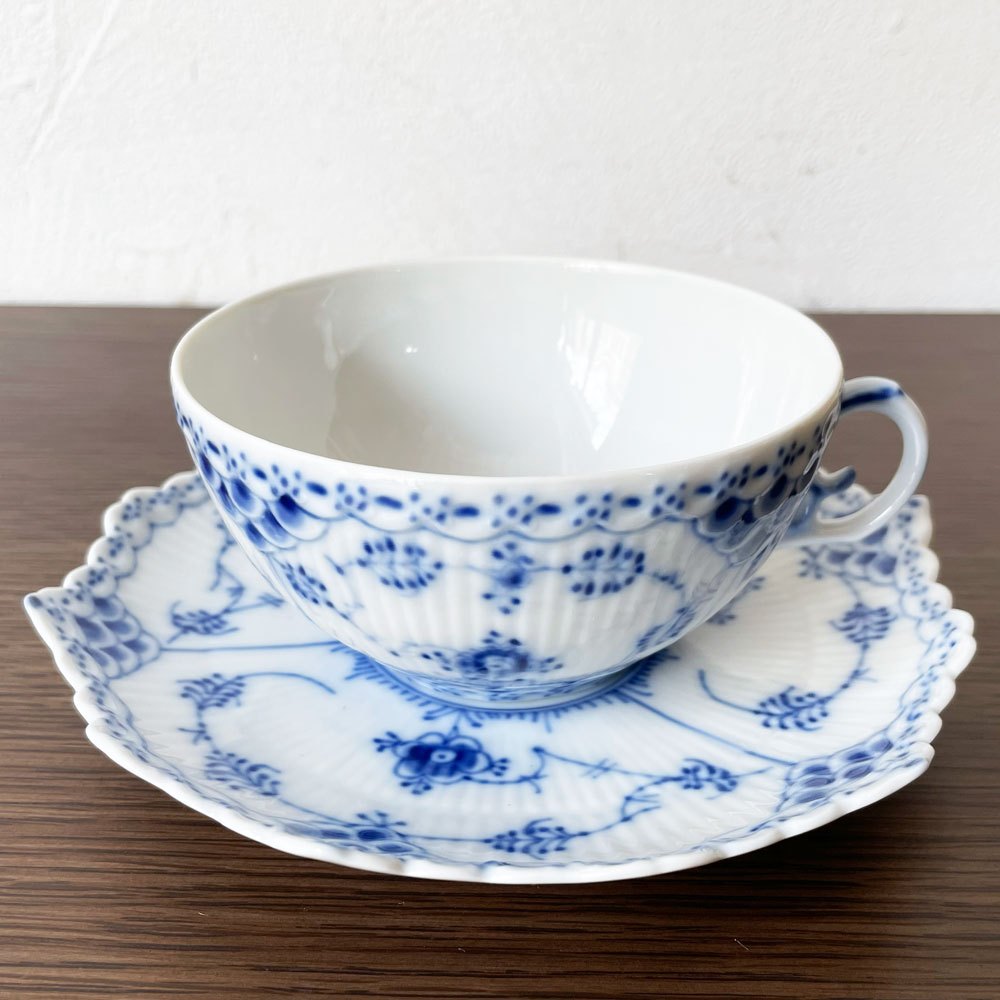 ロイヤルコペンハーゲン ROYAL COPENHAGEN ブルーフルーテッド フルレース ティー カップ & ソーサー デンマーク 北欧食器 A ★