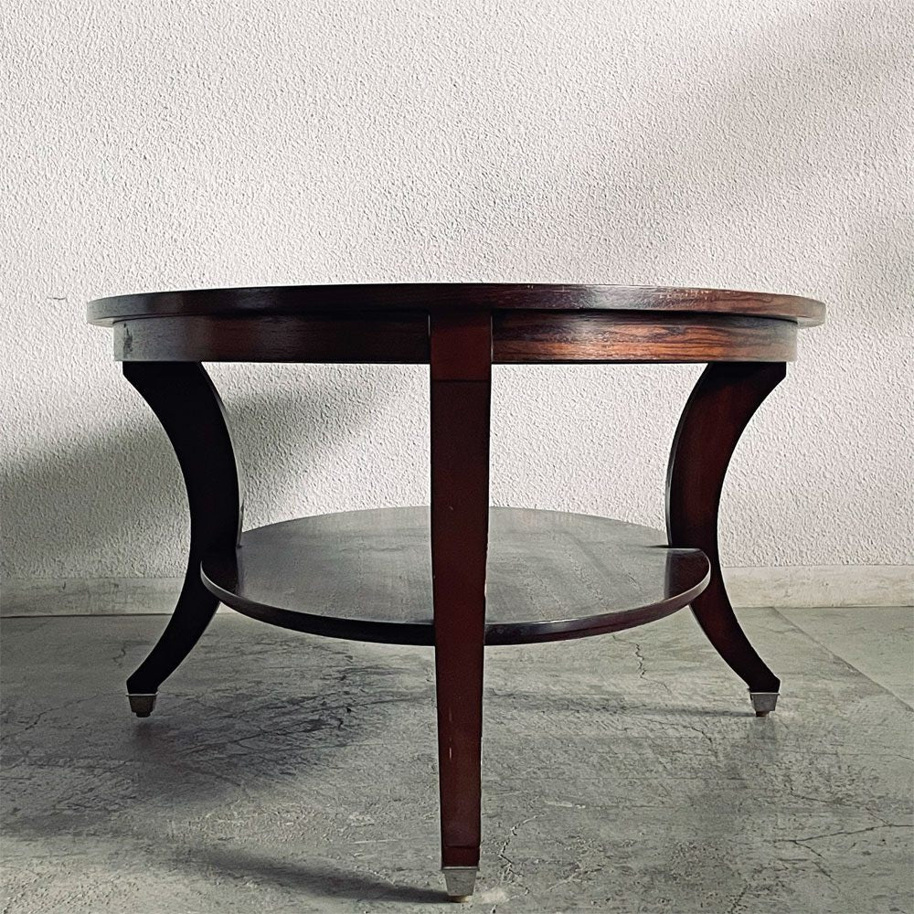 イーセンアーレン ETHAN ALLEN オーバル コーヒーテーブル センターテーブル W137cm 放射状木目 下棚付き クラシカルデザイン 現状品 〓
