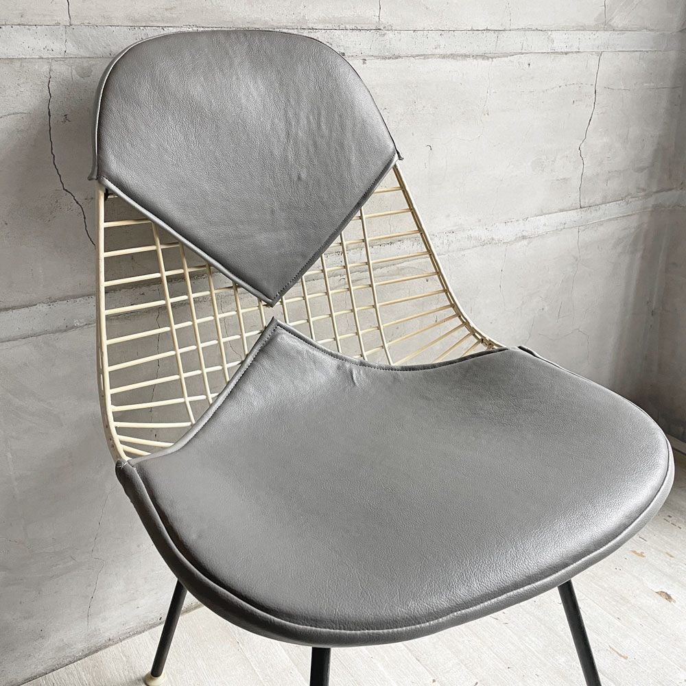 ハーマンミラー Herman Miller ビンテージ ワイヤーチェア Wire Chair DKR2  ホワイトワイヤー Hベース ビキニパッド付 グレー C&R イームズ ミッドセンチュリー ♪