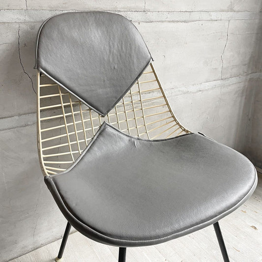 ハーマンミラー Herman Miller ビンテージ ワイヤーチェア Wire Chair DKR2  ホワイトワイヤー Hベース ビキニパッド付 グレー C&R イームズ ミッドセンチュリー ♪