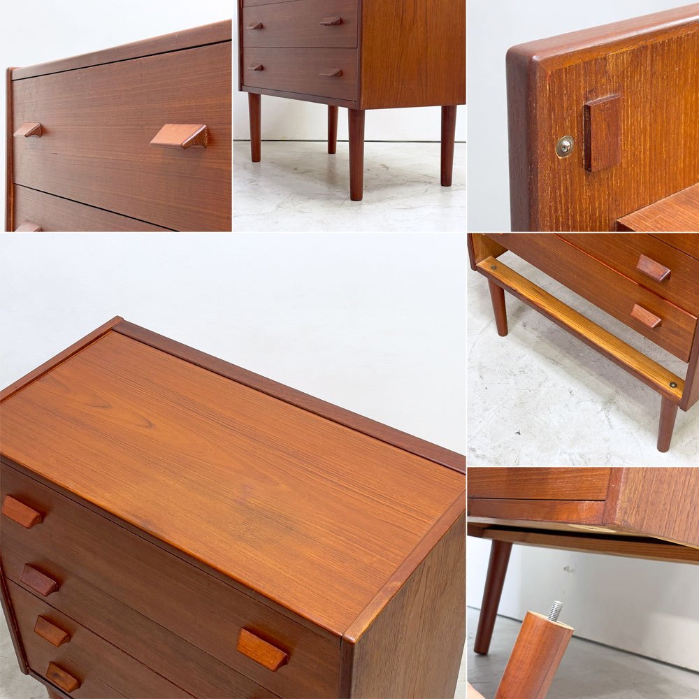 デンマークビンテージ Danish Vintage チーク材 ドレッシングチェスト 化粧台 チェスト キャビネット ドロップダウンドア 3ドロワー 北欧家具 ●