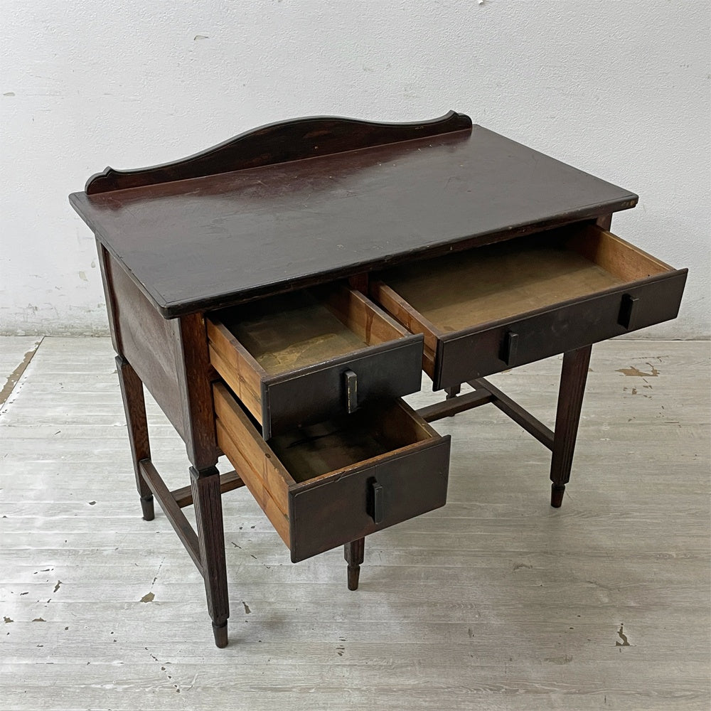 ジャパンビンテージ Japan Vintage 古い木味のデスク 片袖机 抽斗3杯 W91cm ダークブラウン 国産家具 昭和レトロ ●