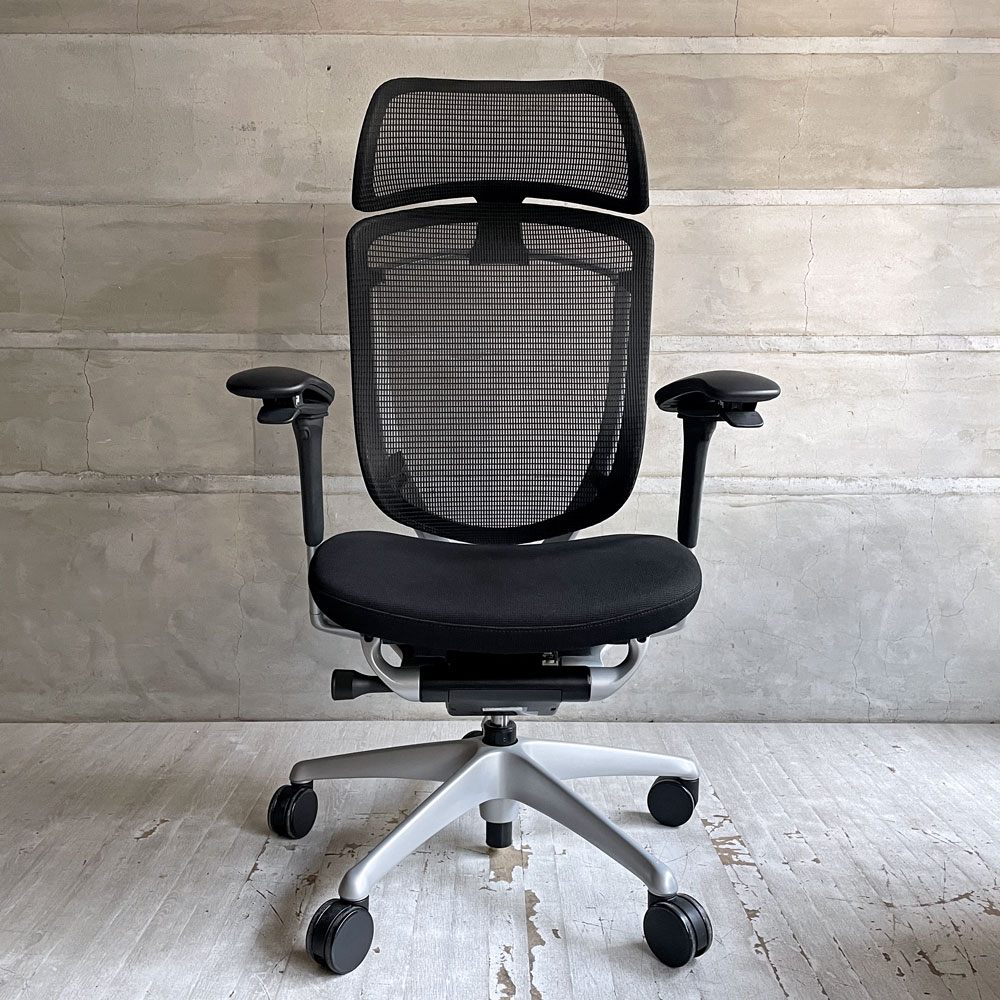 オカムラ okamura コンテッサセコンダ Contessa seconda CC87XR-FPC1 オフィスチェア デスクチェア エクストラハイバック ブラック 固定ヘッドレスト アジャストアーム ♪