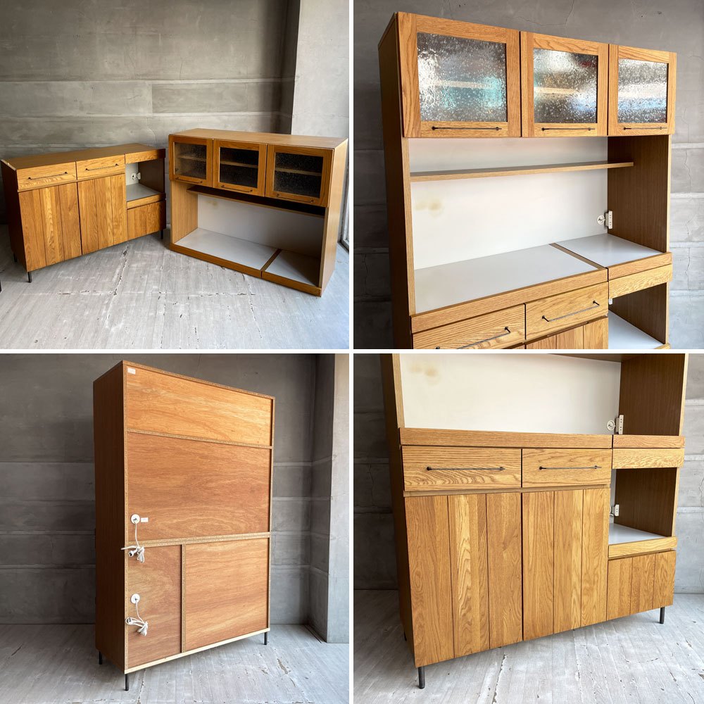 アデペシュ a.depeche カデル cadeal キッチンボード 1200 食器棚 オーク材 泡ガラス コンセント付 定価¥173,800-♪