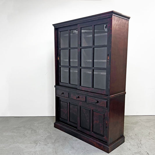 勇峰工芸 食器棚 飾り棚 樺材 引き戸 ガラス戸 カップボード 抽斗三杯 民芸家具 国産家具 棚板高さ変更可 北海道 旭川 ●