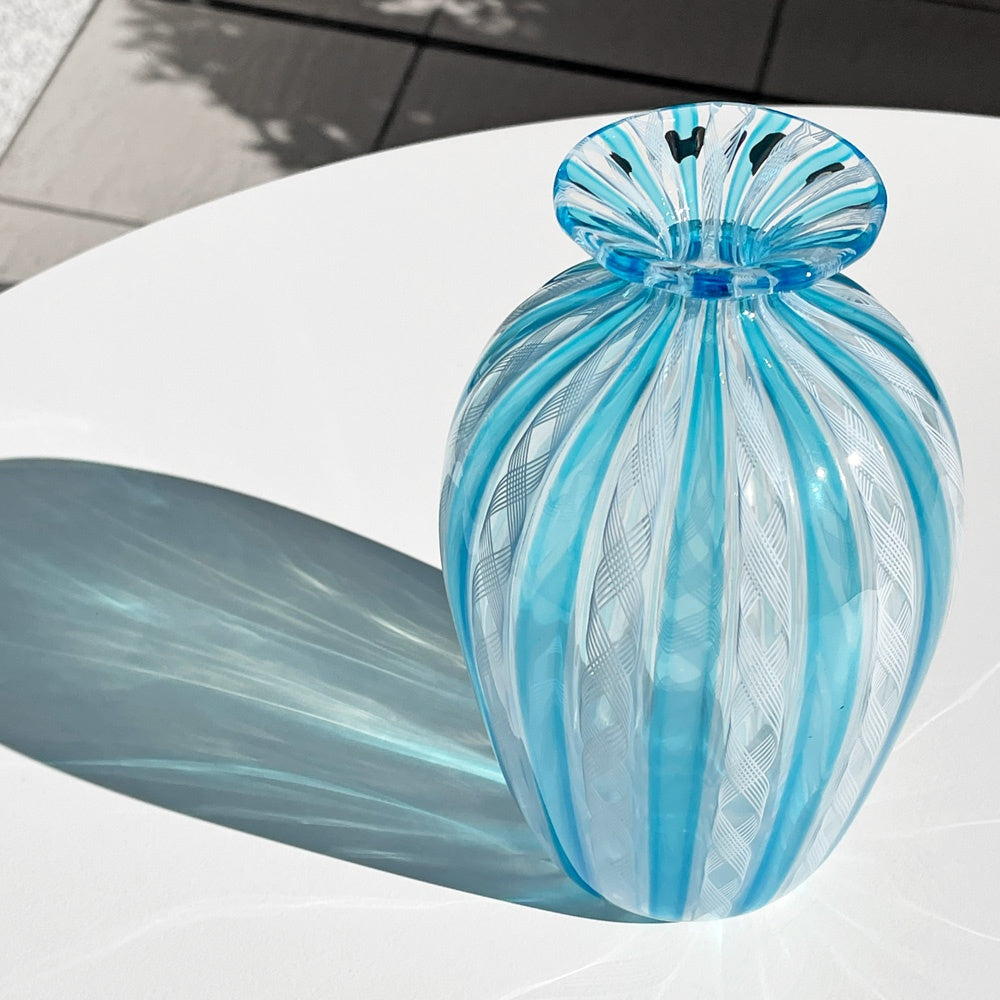 バラリン BALLARIN レースガラス フラワーベース 花瓶 ムラーノ MURANO ベネチアングラス H17.5cm イタリア 工芸品 ■