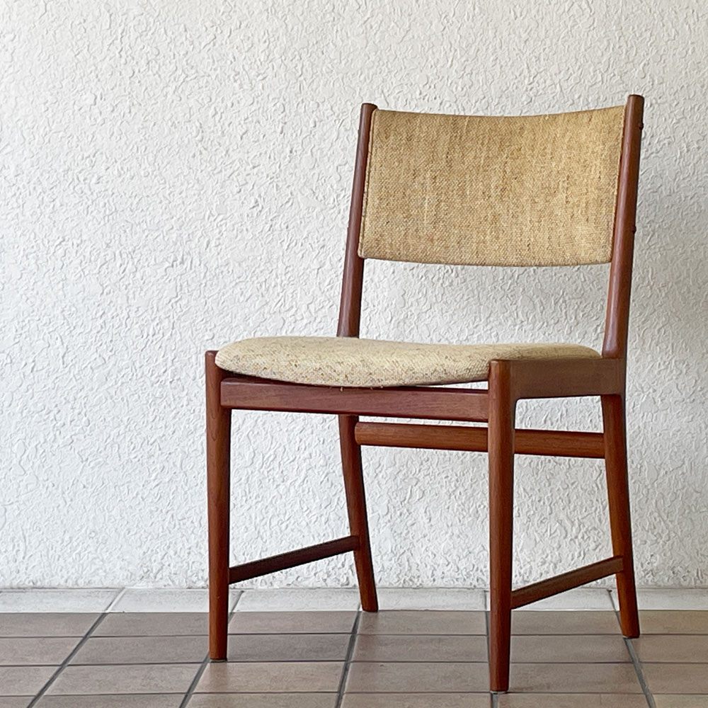 北欧ビンテージ Vintage チーク無垢材 ダイニングチェア ファブリック ベージュ系 ミッドセンチュリー B ◇