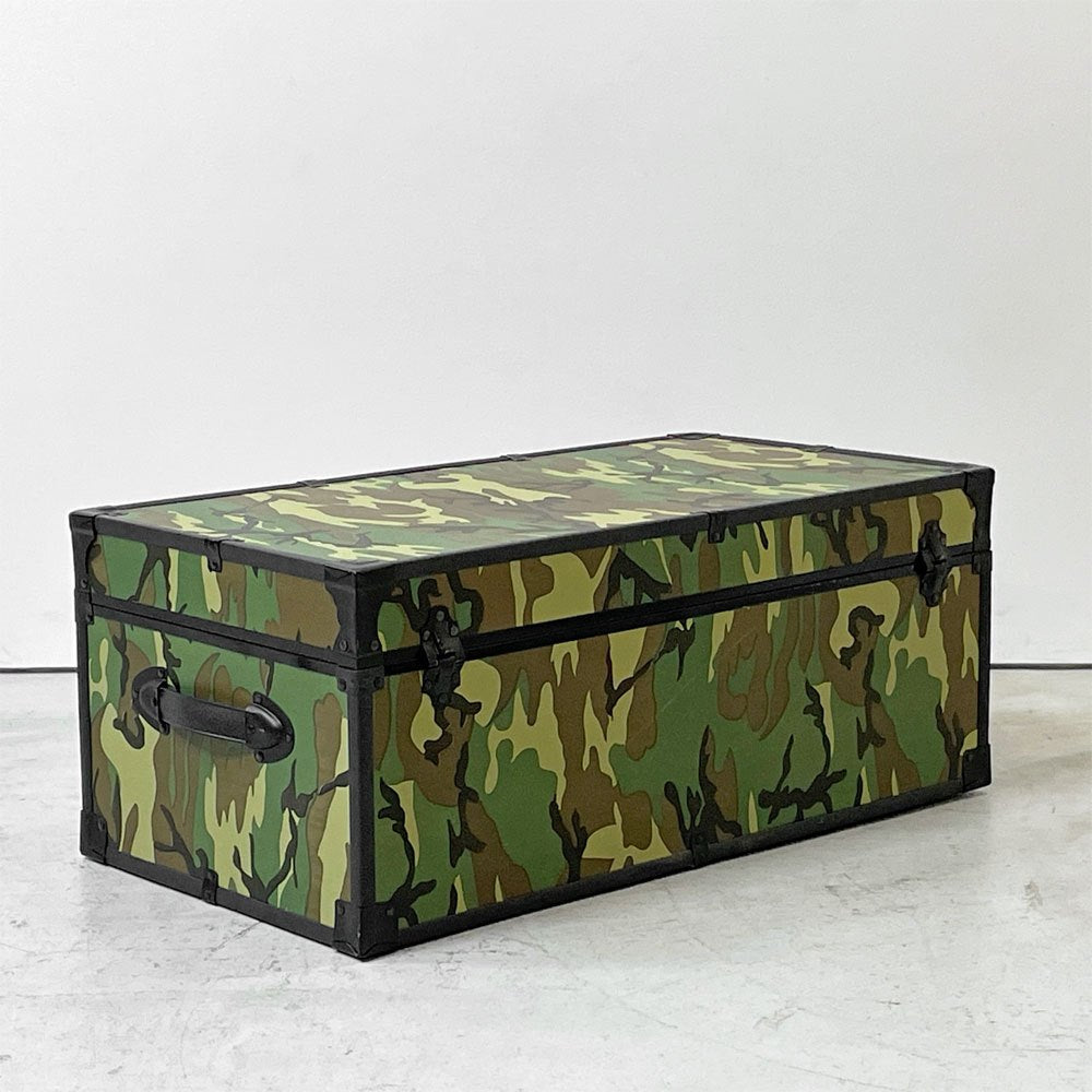 ミリタリースタイル Military Style 迷彩柄 トランク グリーン MDF 金属フレーム 収納ケース ローテーブル 鍵付き ●