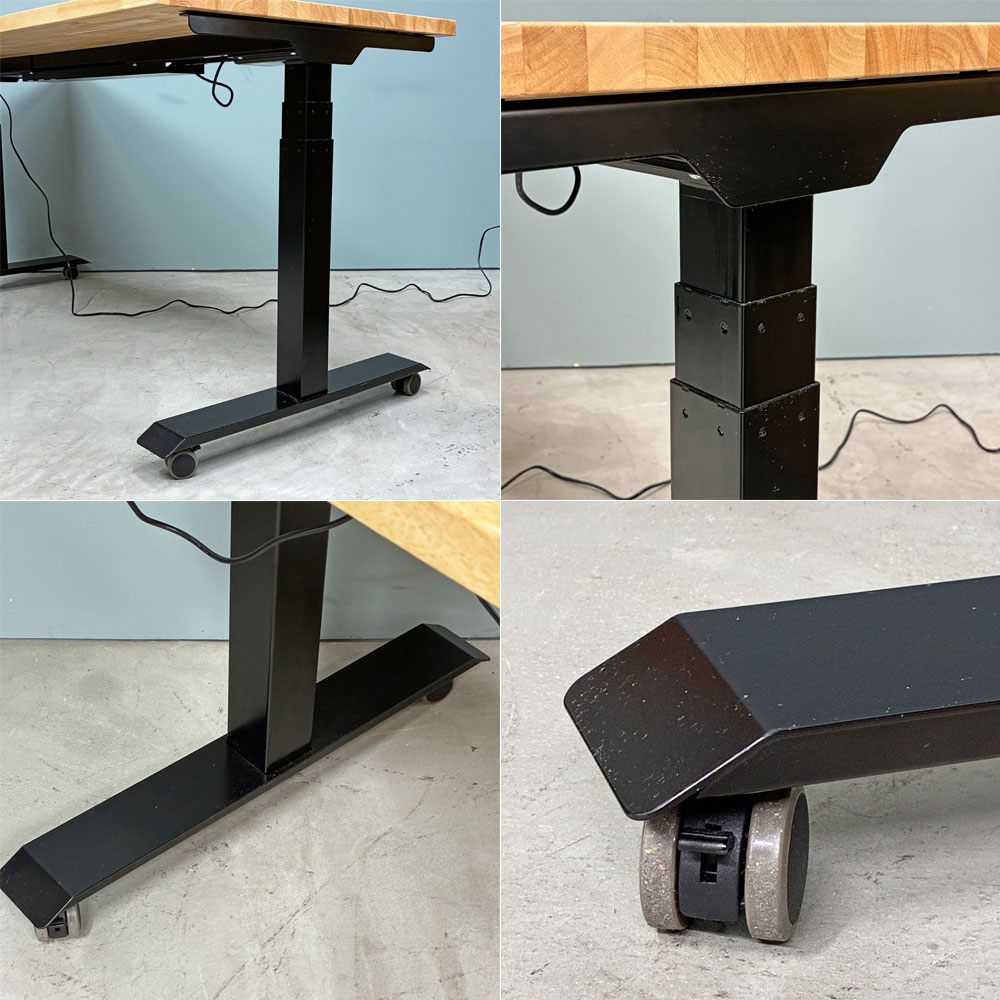 フレキシスポット Flexispot 電動式昇降デスク + かなでもの ラバーウッド天板 160x70cm ナチュラルテイスト ◎